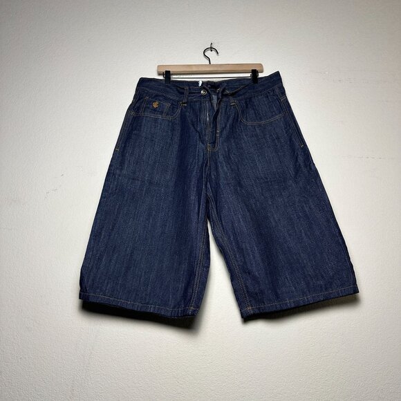 Rocawear Denim Jean Short Baggy Skater Fit Men 36 Dark Blue Y2k Indie Steetwear - Picture 1 of 14